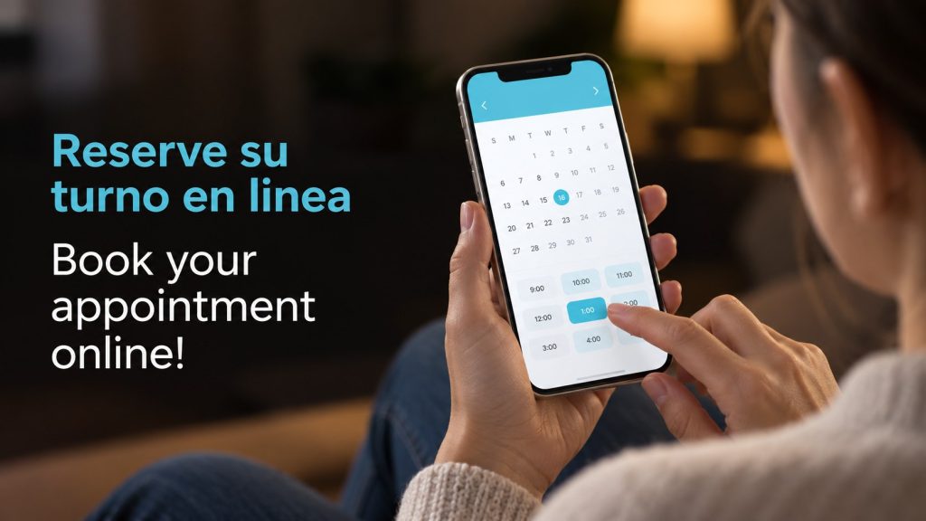 Reserve su turno en línea: una persona elige una cita desde su teléfono.